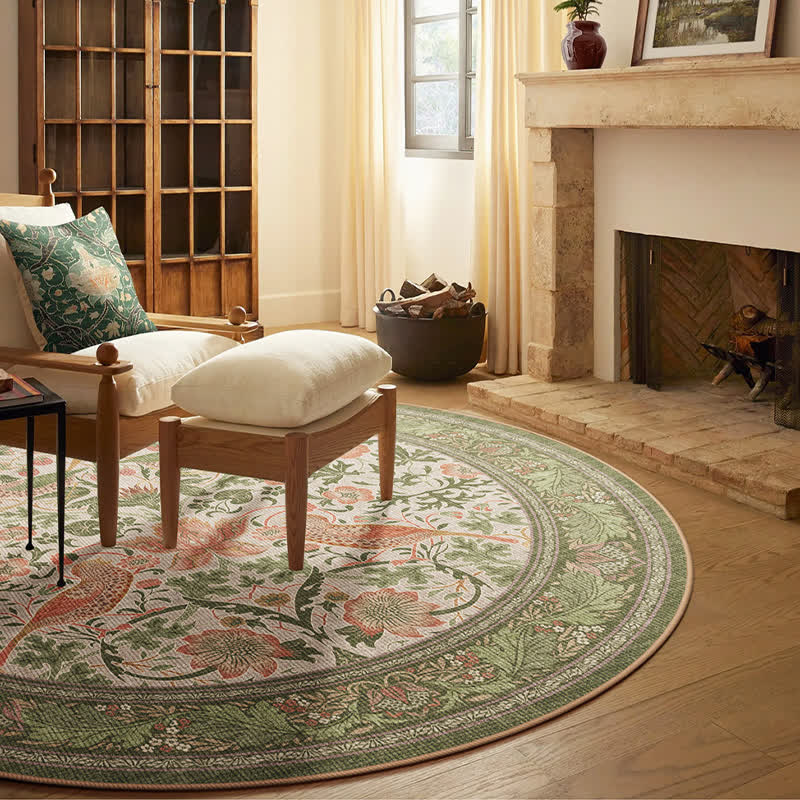 Floral Bird Waterproof Round-shaped Area Rug
