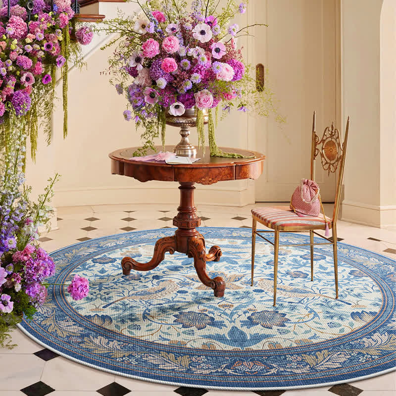 Floral Bird Waterproof Round-shaped Area Rug