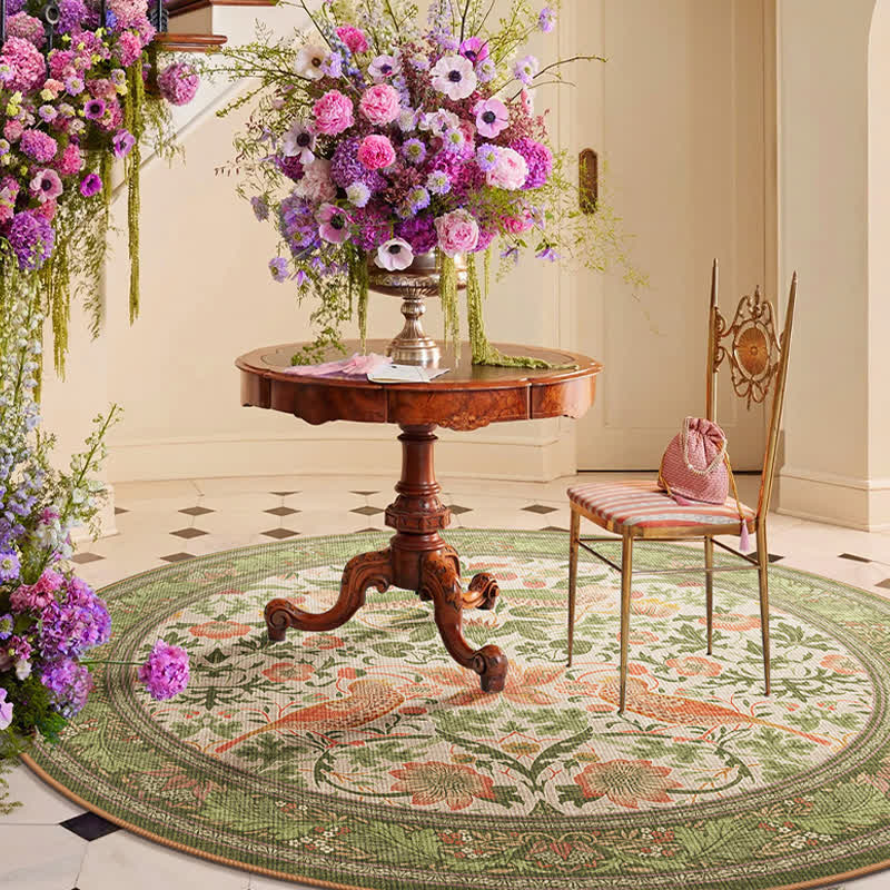 Floral Bird Waterproof Round-shaped Area Rug