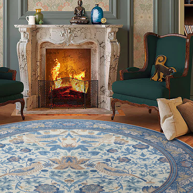 Floral Bird Waterproof Round-shaped Area Rug
