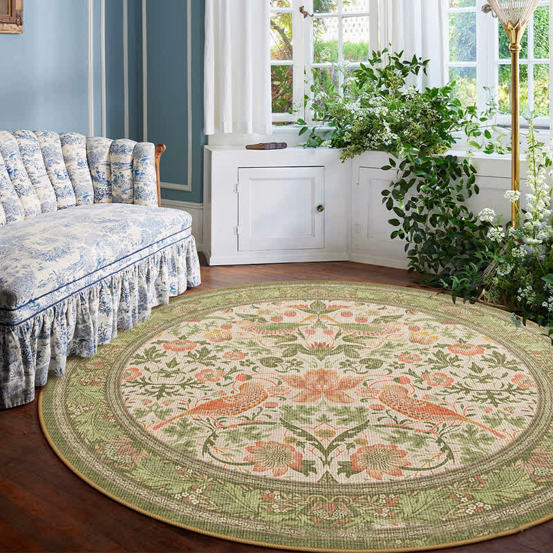 Floral Bird Waterproof Round-shaped Area Rug