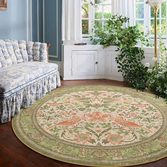Floral Bird Waterproof Round-shaped Area Rug