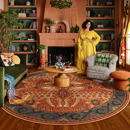 Vintage Exotic Round Leopard Area Rug