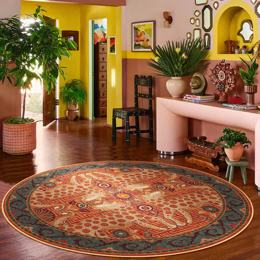 Vintage Exotic Round Leopard Area Rug