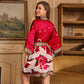 Crane Print Short Kimono Bathrobe