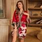 Crane Print Short Kimono Bathrobe