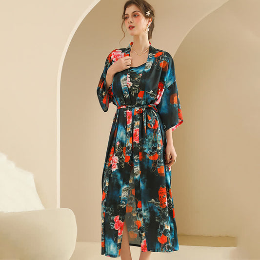 Luxurious Peony Kimono Bathrobe Set