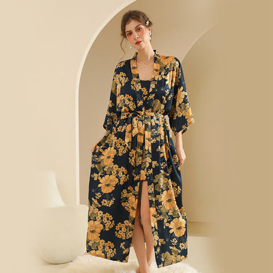 Yellow Floral Kimono Bathrobe Set - Bathrobe - XXL - image 0