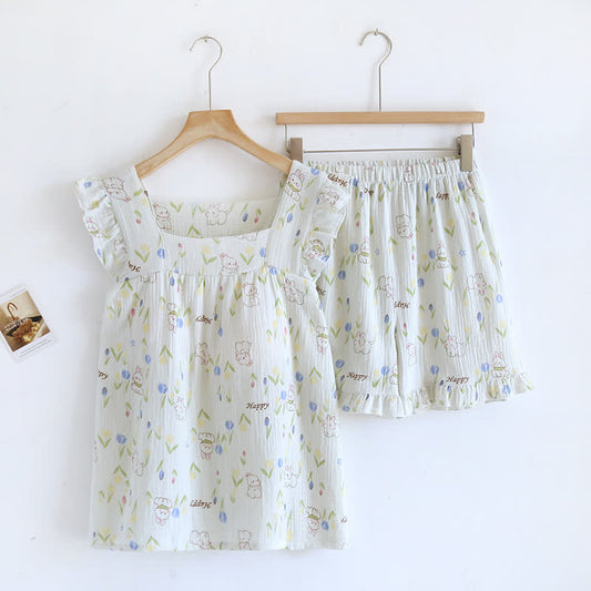 Floral Rabbit Flutter Sleeve Loungewear Set