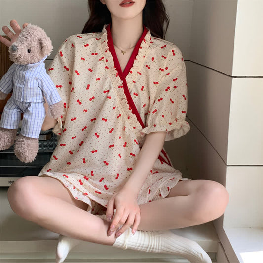 Cherry Polka Dot Ruffle Sleeve Loungewear