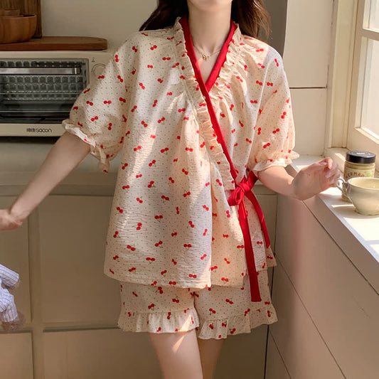 Cherry Polka Dot Ruffle Sleeve Loungewear