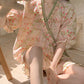 Pink Floral Ruffle Sleeve Pajama Set