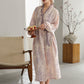Purple Floral Ruffle Trim Kimono Robe