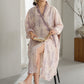 Purple Floral Ruffle Trim Kimono Robe