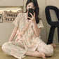 Floral Leaf Ruffle Kimono Sleepwear Set