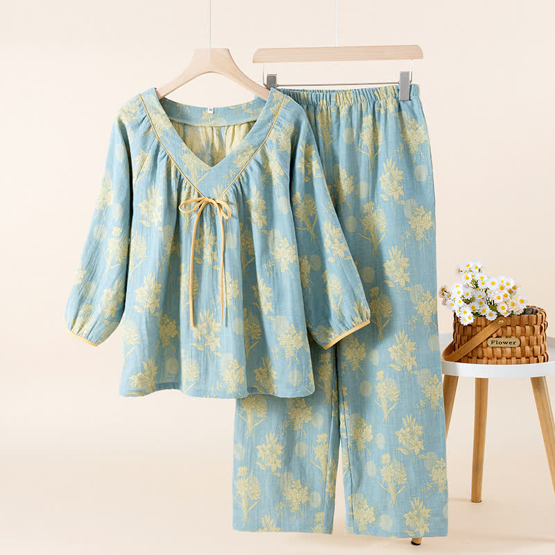 Oriental Lily Cotton Gauze Sleepwear Set