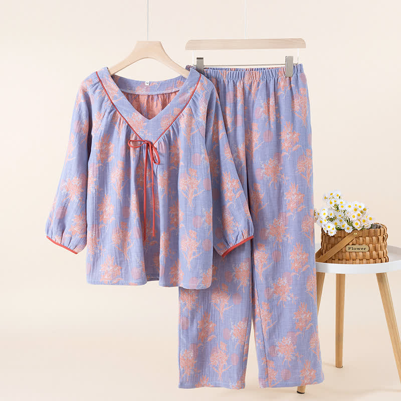 Oriental Lily Cotton Gauze Sleepwear Set