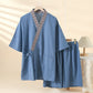 Solid Kimono Pajama with Geometric Collar