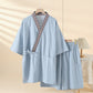 Solid Kimono Pajama with Geometric Collar