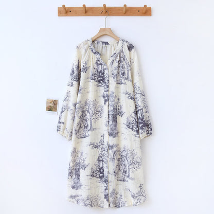 Toile Print Cotton Gauze Nightdress