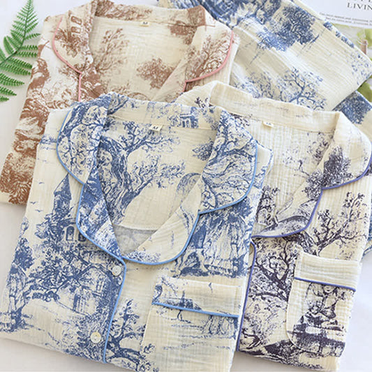 Ink-wash Toile Print Cotton Gauze Loungewear