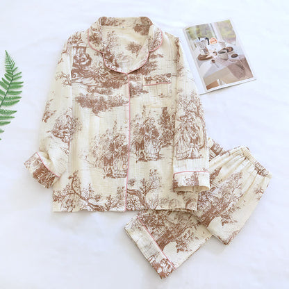 Ink-wash Toile Print Cotton Gauze Loungewear - Brown - XL - image 2