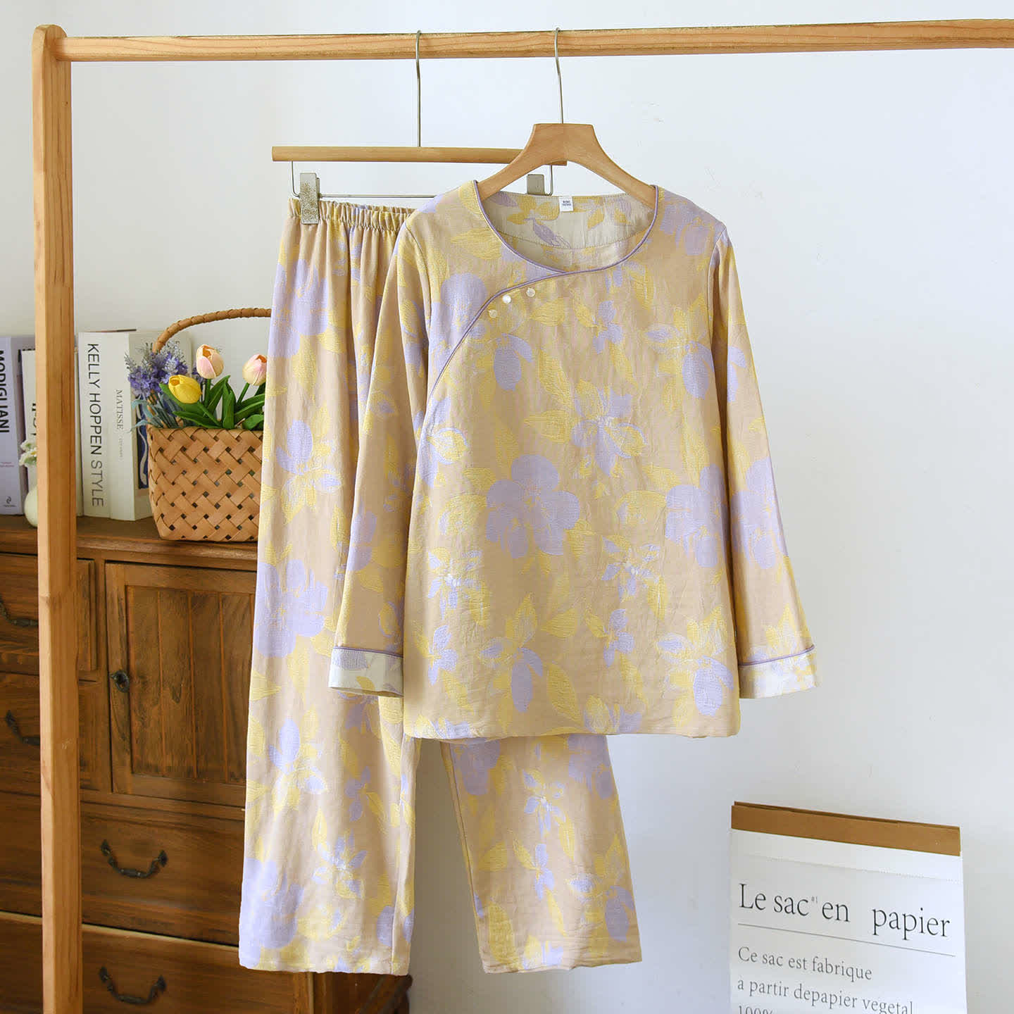 Oriental Hostas Jacquard Cotton Sleepwear Set