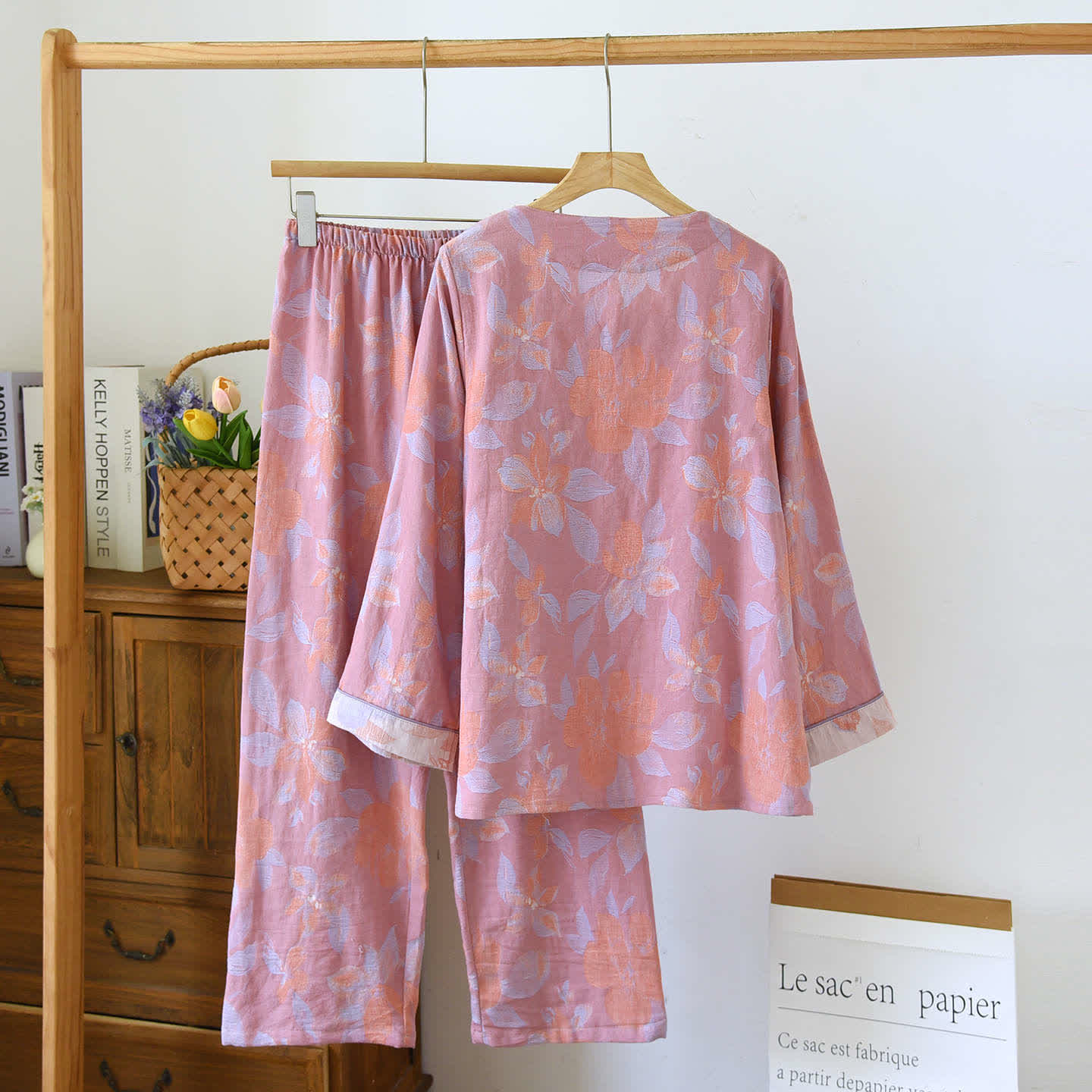 Oriental Hostas Jacquard Cotton Sleepwear Set