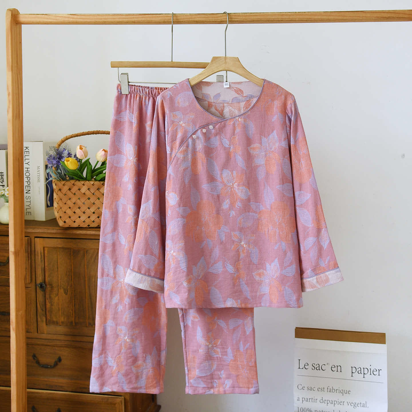 Oriental Hostas Jacquard Cotton Sleepwear Set