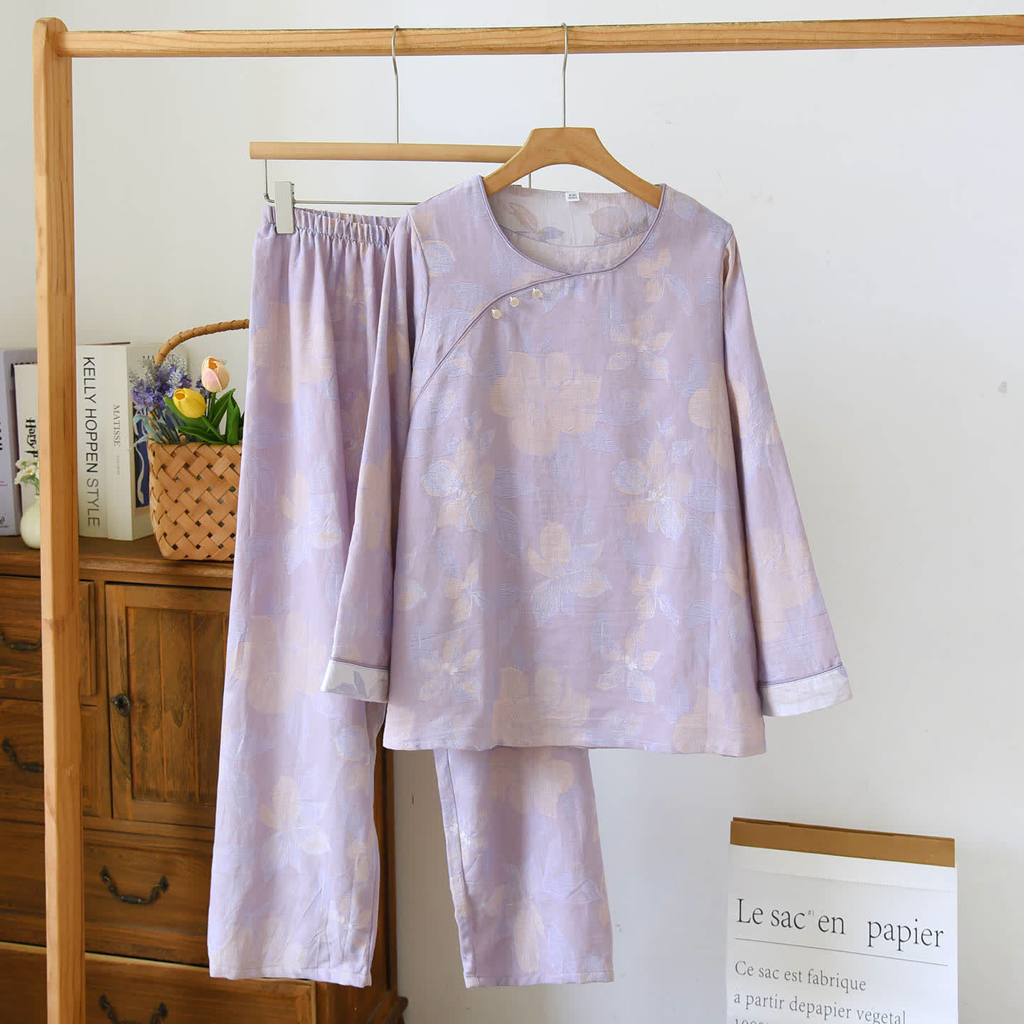 Oriental Hostas Jacquard Cotton Sleepwear Set