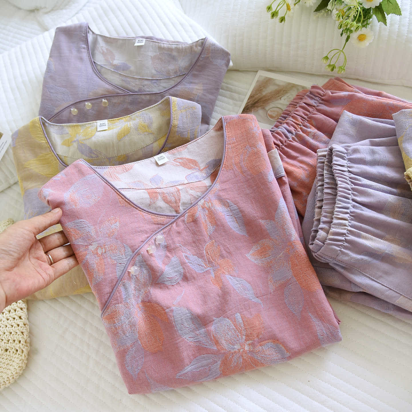Oriental Hostas Jacquard Cotton Sleepwear Set