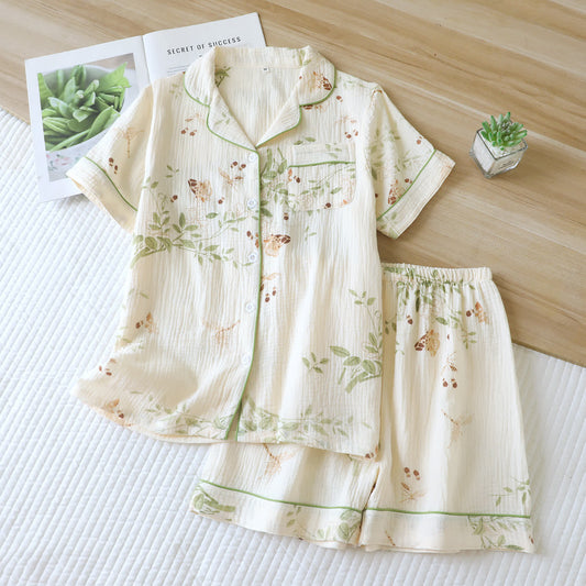 Butterfly Leaf Print Cotton Pajama Set