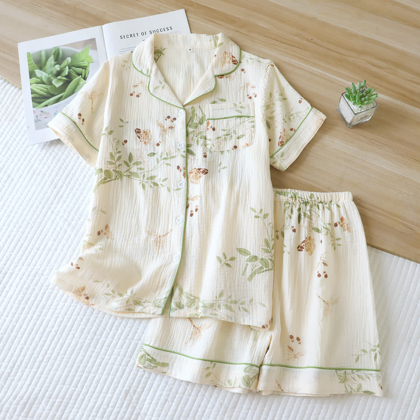 Butterfly Leaf Print Cotton Pajama Set - XL - image 0