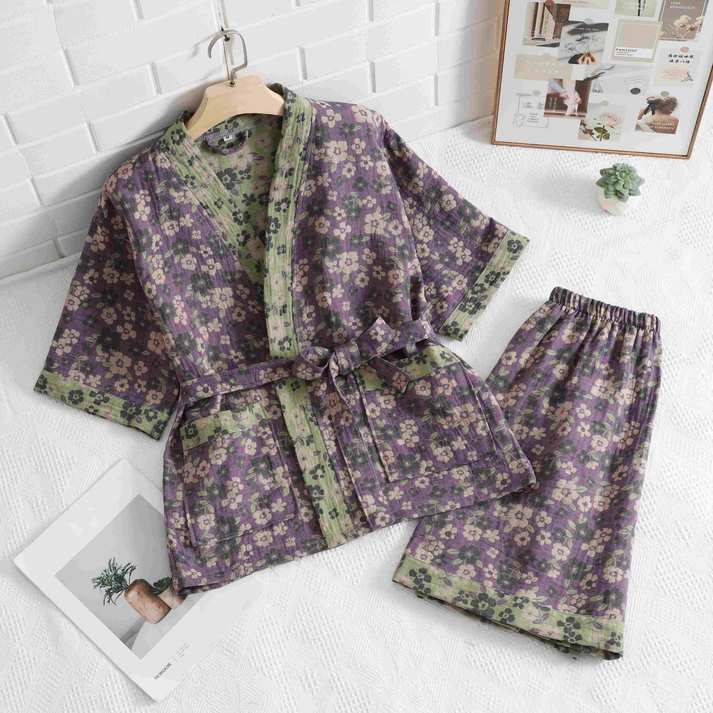Unisex Cherry Blossom Cotton Kimono Loungewear