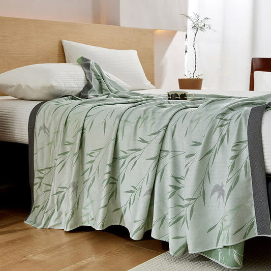 Green Bamboo Print Cooling Bedspread