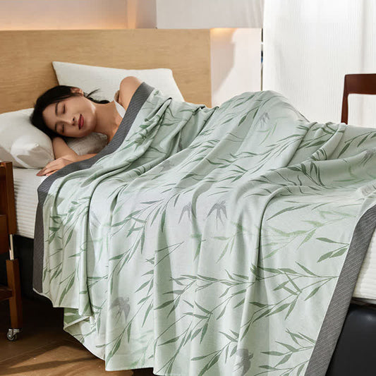 Green Bamboo Print Cooling Bedspread