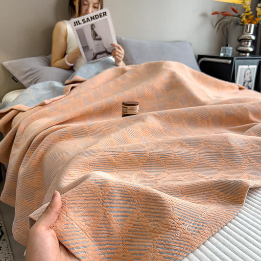 Square Stripe Print Cotton Muslin Quilt