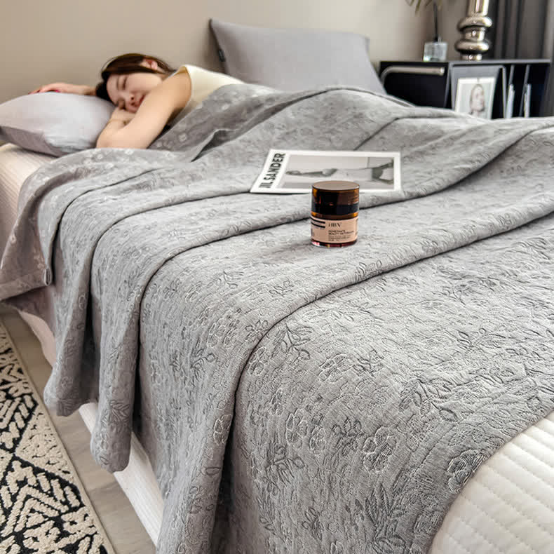 Floral Leaf Print Cotton Muslin Quilt