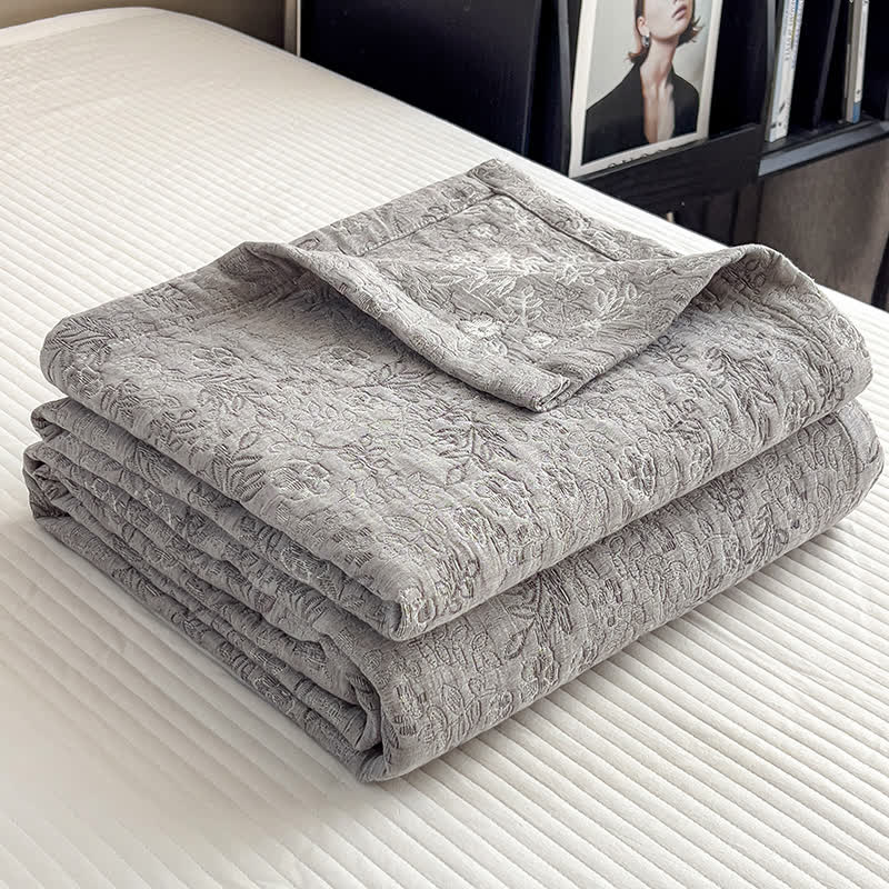 Floral Leaf Print Cotton Muslin Quilt