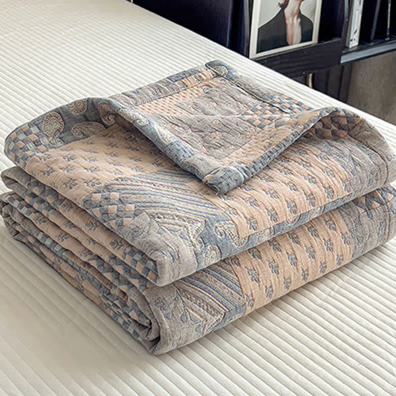 Paisley Geometric Patchwork Cotton Muslin Quilt