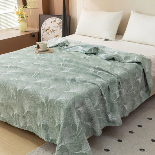 Artistic Green Ginkgo Cotton Gauze Quilt
