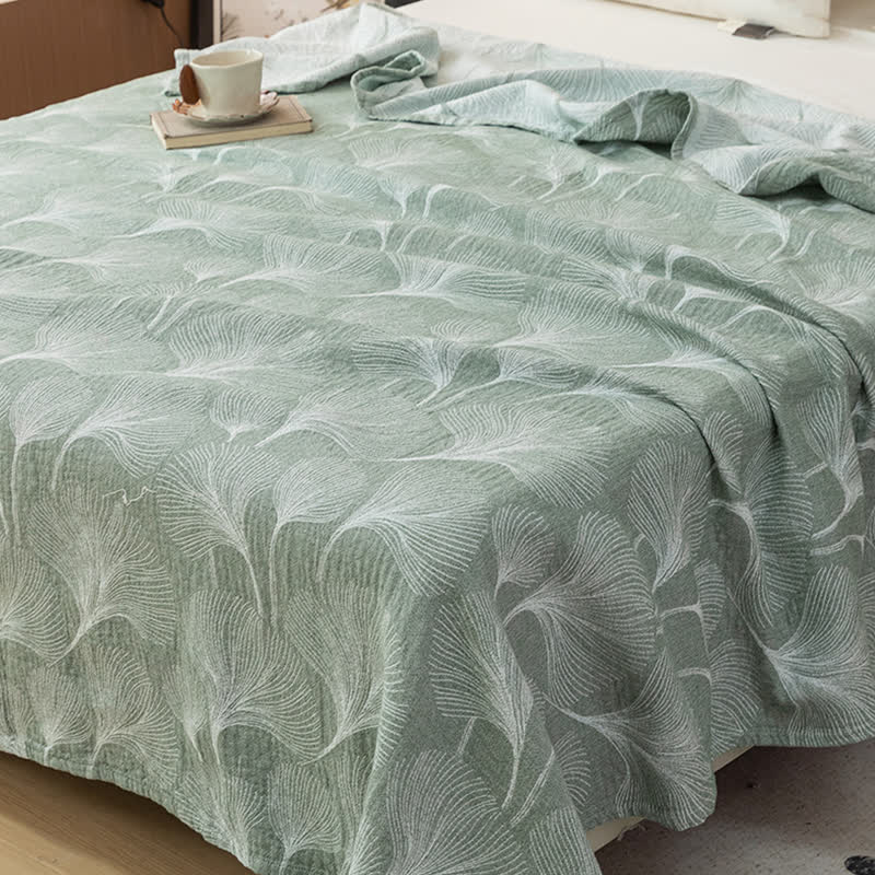 Artistic Green Ginkgo Cotton Gauze Quilt