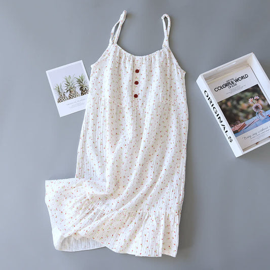 Red Floral Cotton Gauze Cami Nightgown