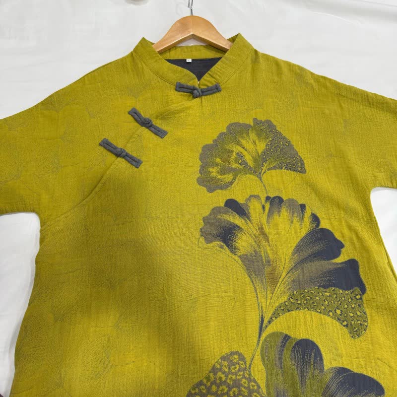 Ginkgo Leaf Print Cotton Cheongsam Nightgown - image 13