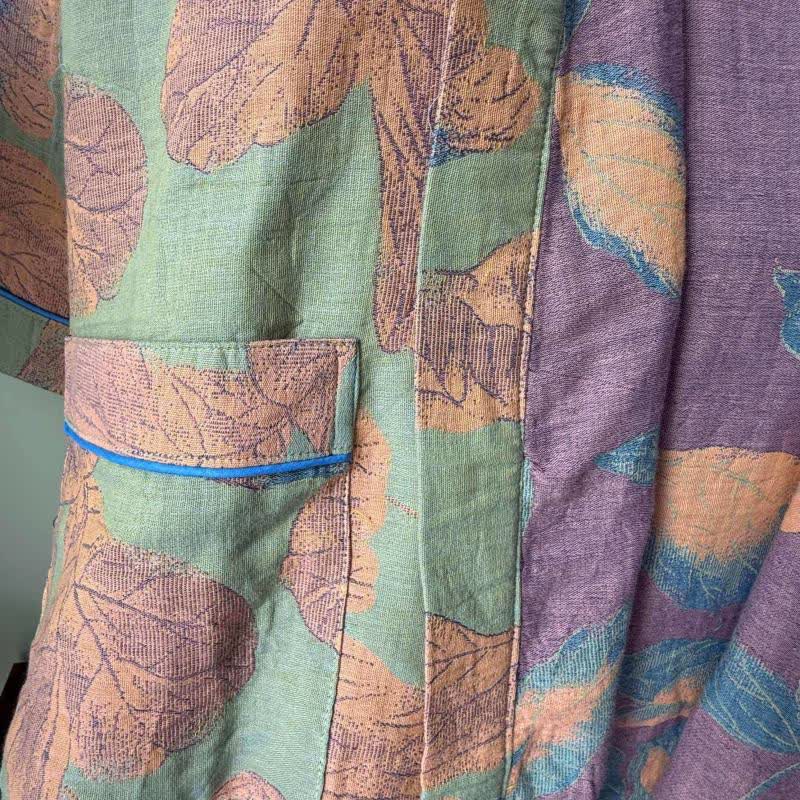 Brown Leaf Print Cotton Kimono Robe