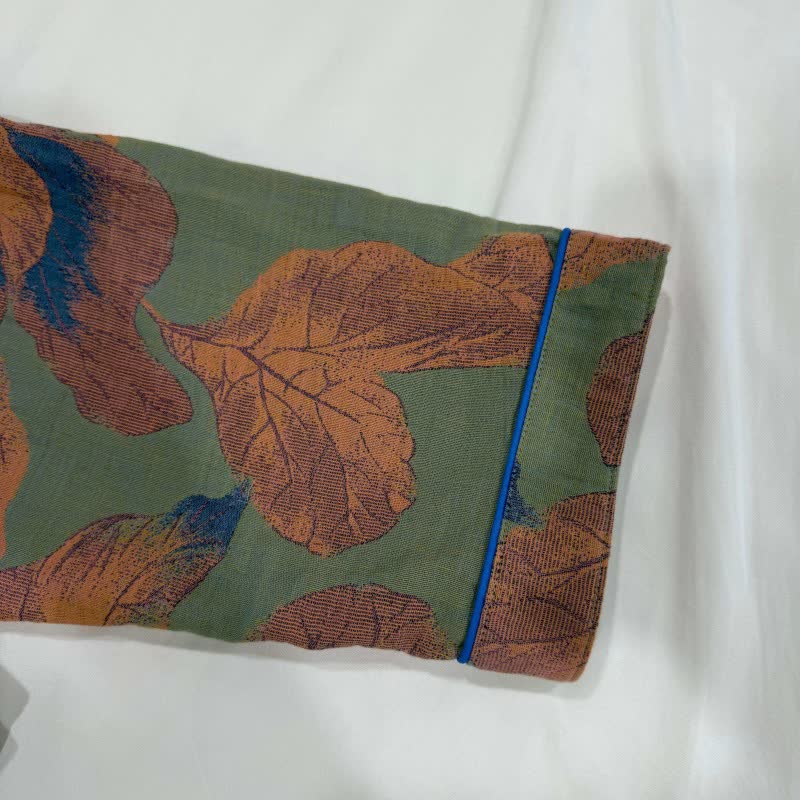 Brown Leaf Print Cotton Kimono Robe