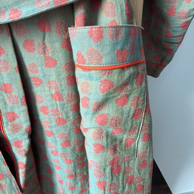 Orange Monstera Print Cotton Kimono Robe