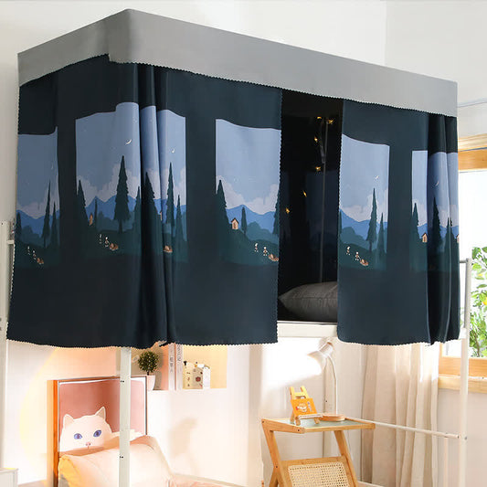 Mountain Print Dorm Bunk Bed Curtain - 2PCS Blackout Curtains with Top - 55"W x 79"L x 2+45" x 79" - image 0