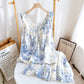 Vintage Landscape Print Cotton Gauze Ruffle Camisole Nightwear