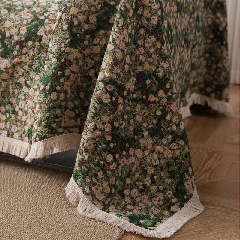 Green Floral Farmhouse Tassel Sofa Protector